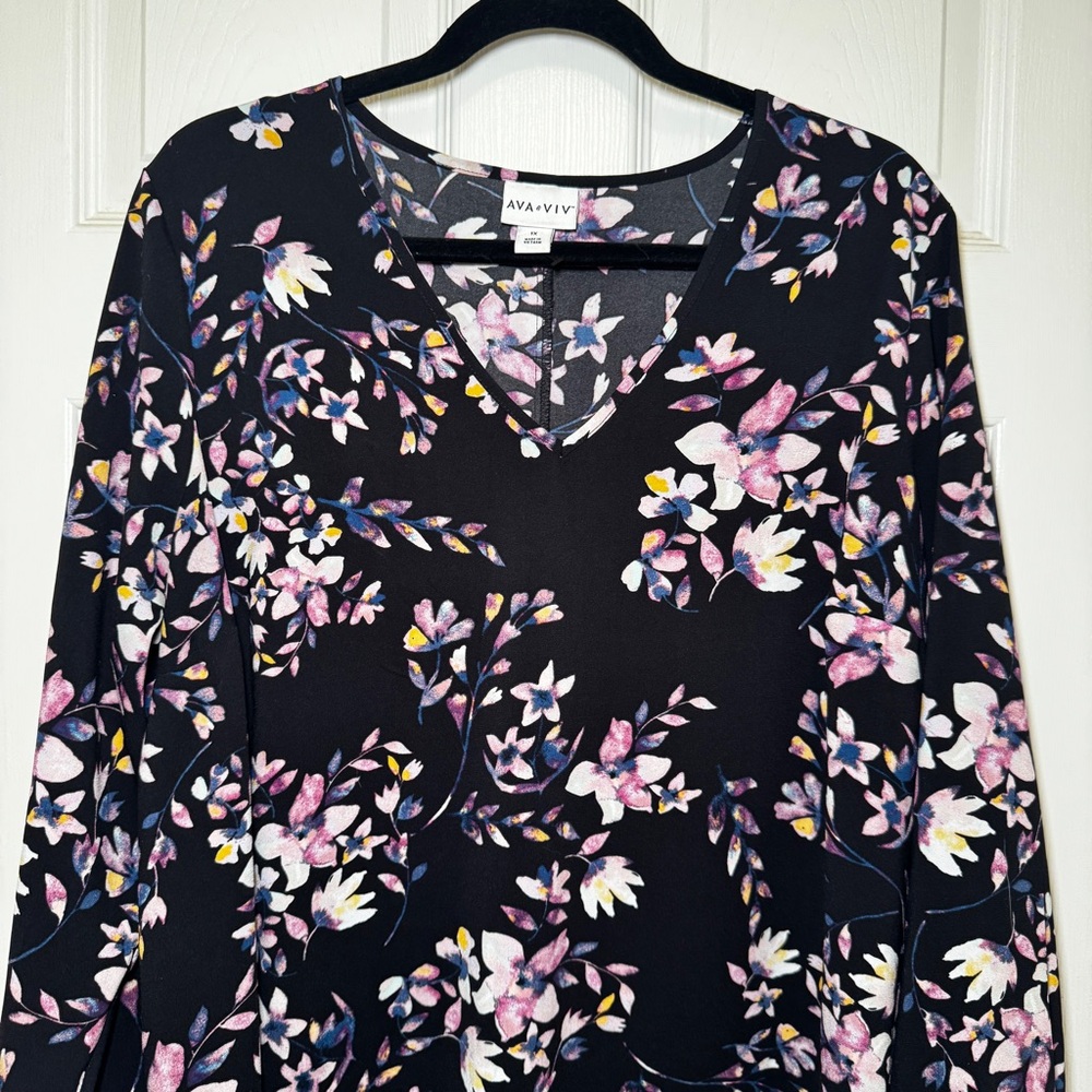 Ava & Viv Women’s Plus Size 1X Floral Long Sleeve Boho Mini Dress